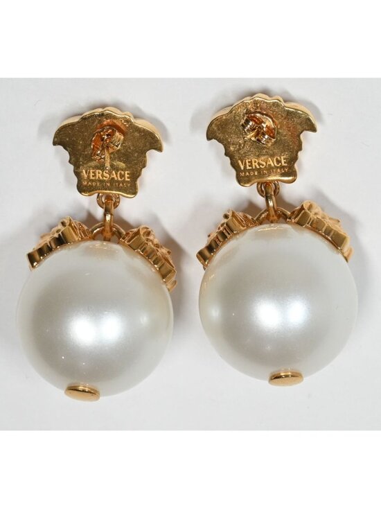 Versace Medusa Pearl Drop Earrings in Oro & Bianco - Picture 3 of 8